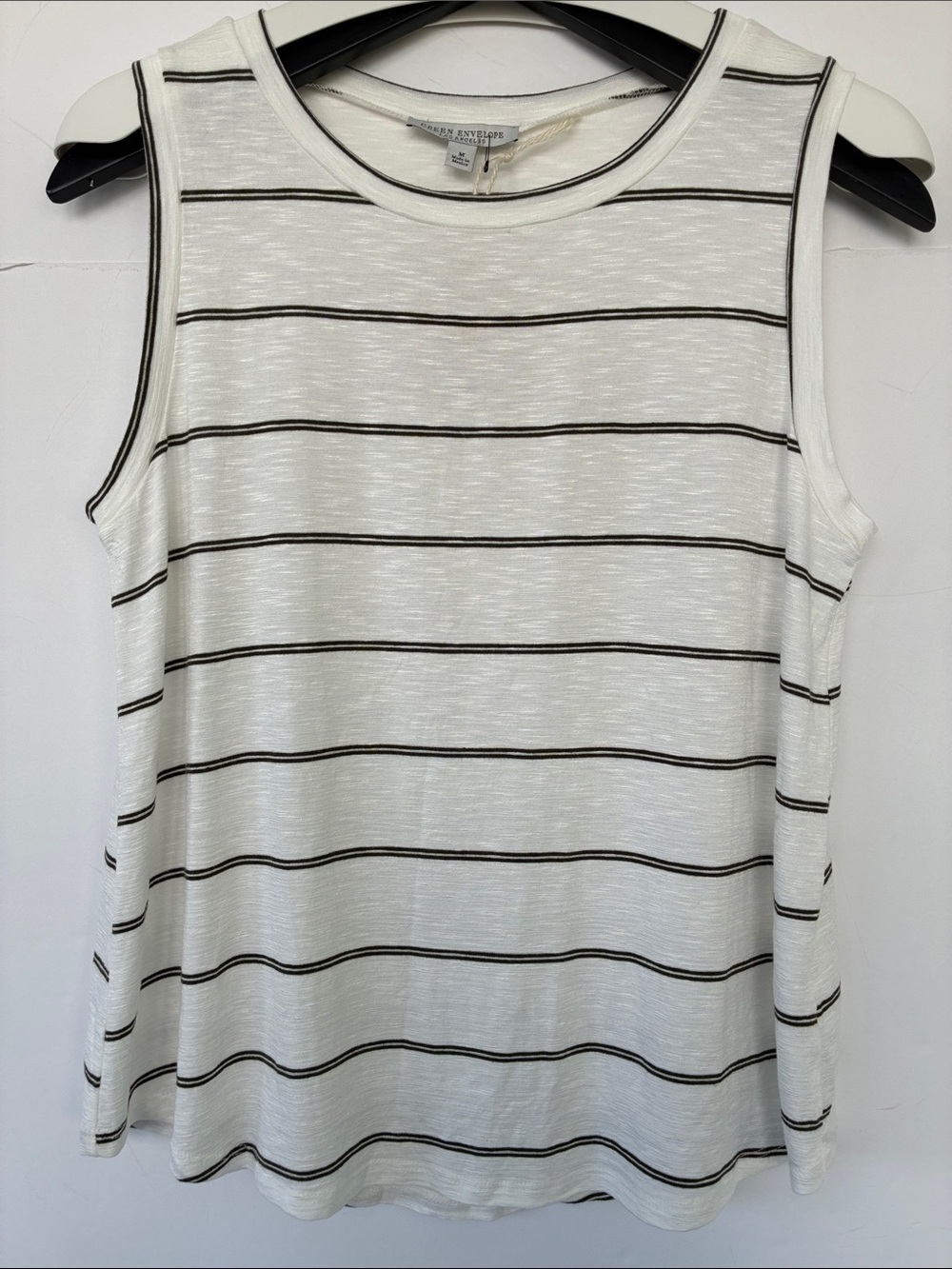 Green Envelope White Tank with Black Stripes Relaxed Fit Medium